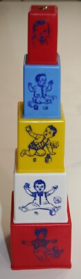 5-Vtg GERBER Baby Plastic Stacking Nesting Blocks w/ Gerber babies  Pics & Bells