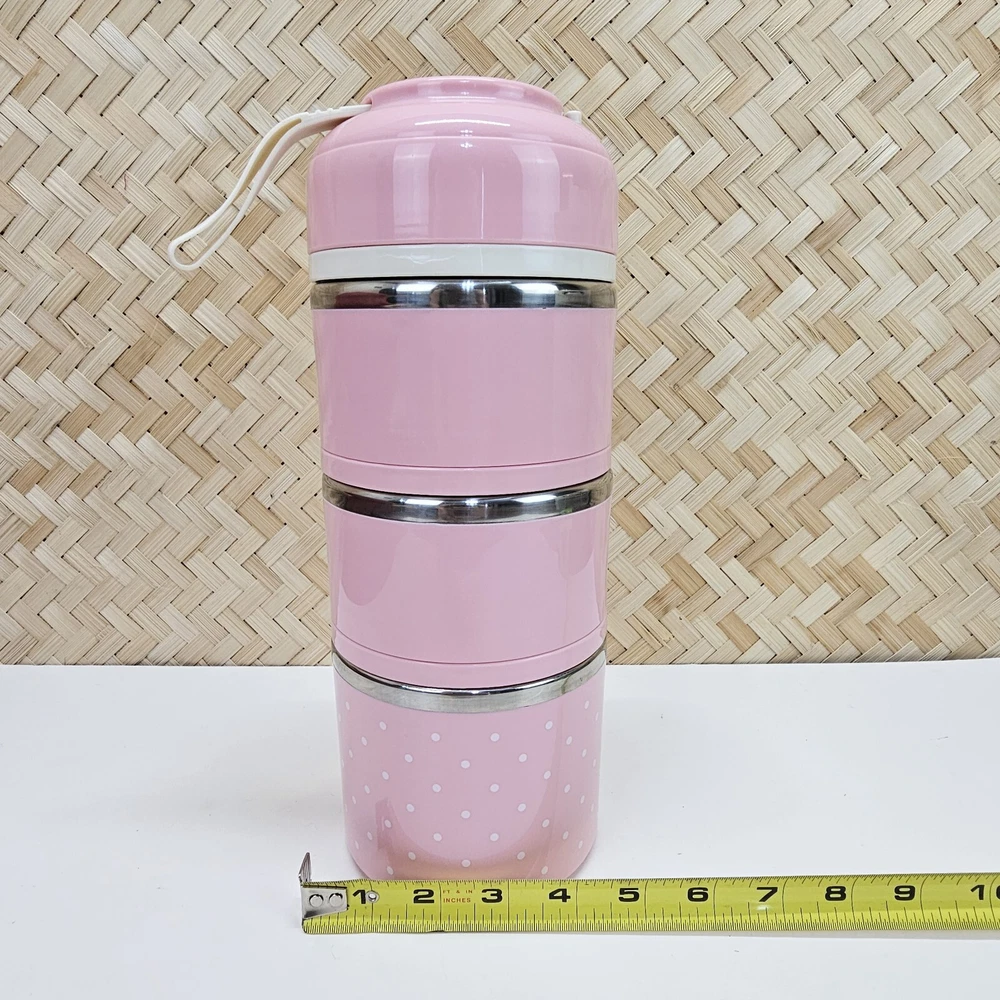 Bento Box Portable Keep Warm Lunch Food Container Pink Multilayer Cyclindrical
