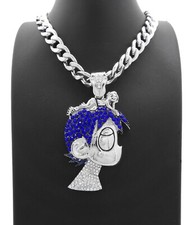 Iced UZI Cartoon Character Pendant  18" 20" 24" Cuban Chain Hip Hop Necklace