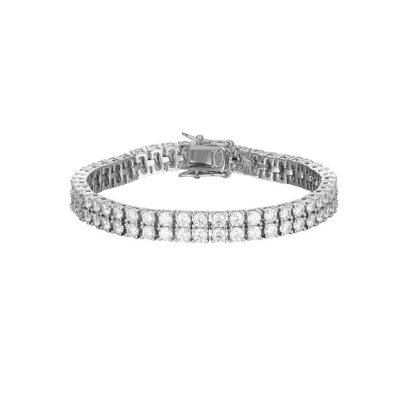 Round Lab Created Diamond 14K White Gold Plated Tennis Double Row Bracelets