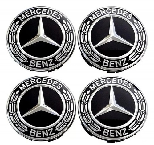 4x Mercedes schwarz Alufelge Mitte Nabenkappen 75mm A B C E S M Klasse ML CLA GLA - Bild 8 von 9