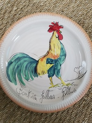 Pottery Barn Rooster Plates S/4 rustic Tuscan design Hand painted French country