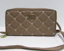 Luv Betsey Johnson Hearts Wallet on a String Crossbody Quilted Beige NWT