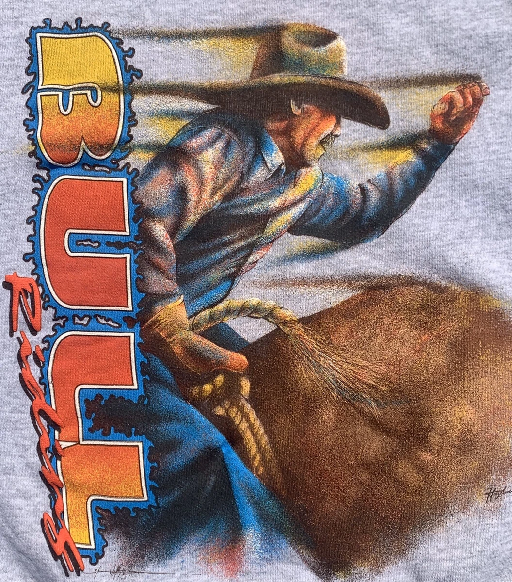 Vtg Bull Riding Retro Graphic Print Western Rodeo Sweat Shirt Large USA  Cowboy | eBay