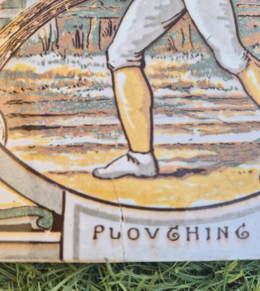 Antigua obra de arte de azulejos Minton ingleses de 1880 cuatro estaciones de John Moyr Smith 6 pulgadas Foto 2 de 4