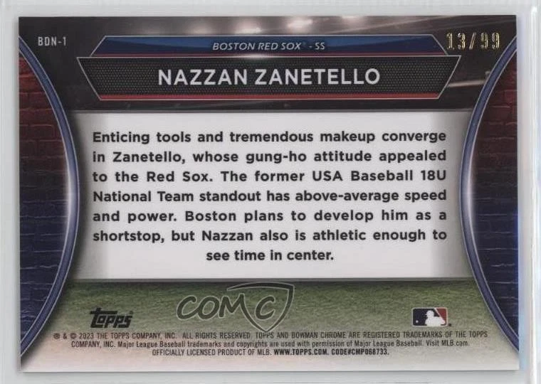 2023 Bowman Draft Night Green Refractor /99 Nazzan Zanetello #BDN-1 - Image 2 of 2