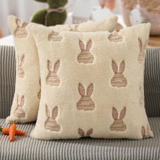 Easter Pillow Covers 18X18 Inch Set of 2 Pink Ear Brown Embroidery Rabbit Head D
