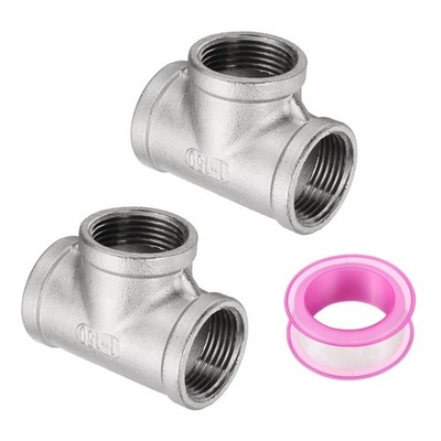 2 Stk T-Stück Adapter G1 3-Wege, 304 Edelstahl, für Sanitär/Heizung