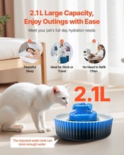New Ceramic Cat Water Fountain, 2.1L/71oz Cupcake Pet Fountain, Porcelain Cat