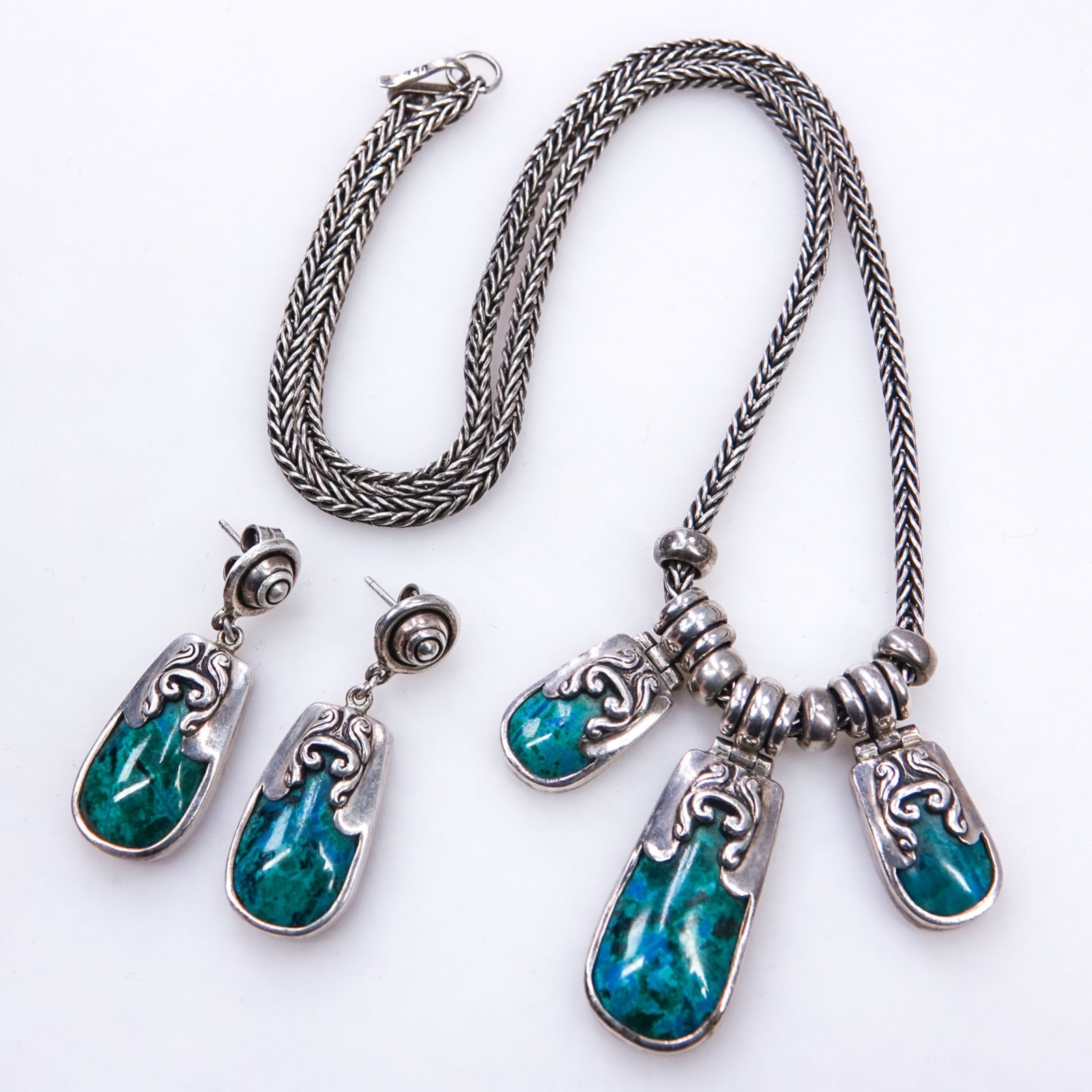 Pendientes Collar Crisocola Plata 950 Joyas Vivac Perú De Colección Estilo Art Nouveau