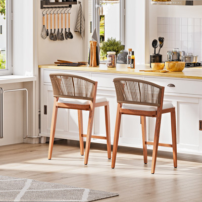 Modern Chatham Aluminum Chair Rope Bar Stools Bar Height Set of 2 for Garden