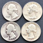 $1 Face Value Lot of 4 WASHINGTON 90% SILVER QUARTERS