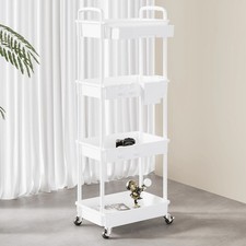 4 Tier Rolling Utility Cart Drawer White Storage Organizer Kitchen Bathroom ABS