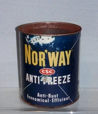Large ONE GALLON  1950s NOR WAY ANTI FREEZE TIN CAN, Old Vintage Norway