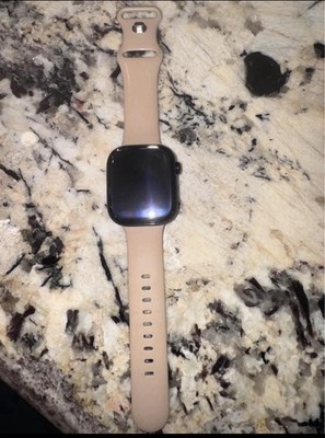 Apple Smart Watch Black Aluminum 44mm Touchscreen Beige Silicone Band iOS