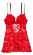 VICTORIA'S SECRET BOMBSHELL ADD 2 CUPS PUSH UP LACE SHINE STRAP BABYDOLL S NEW