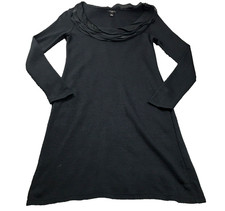Ann Taylor Womens Wool Blend Knit Dress Sz PS Black Ruffle Neck Long Sleeve