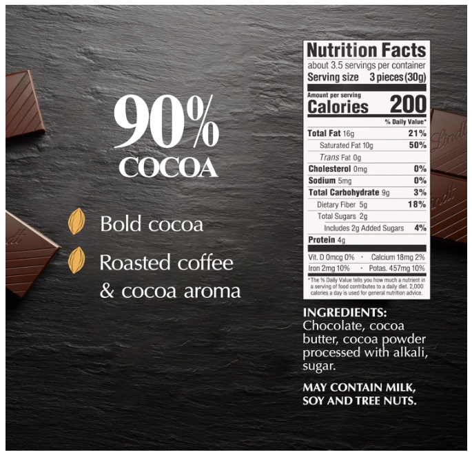 Lindt EXCELLENCE 90% Cocoa Dark Chocolate Bar, 3.5 oz, 12 Pack | eBay