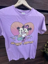 Junk Food Tee Mickey Mouse & Minnie Purple Oversize Shirt Size XS