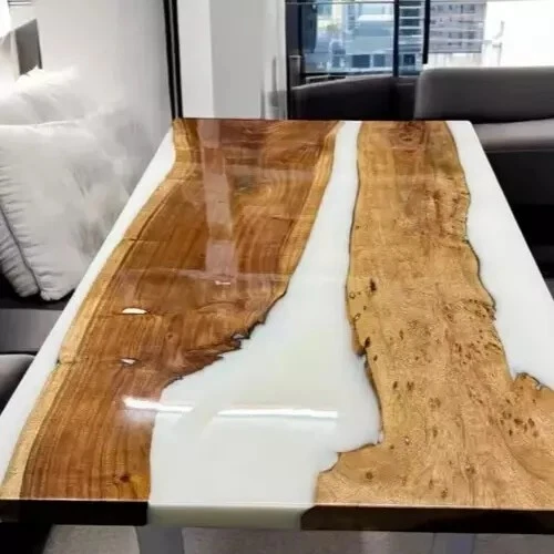 60"x30" White Epoxy Resin Dining Table | Kitchen Slab | Countertop - Image 3 of 4