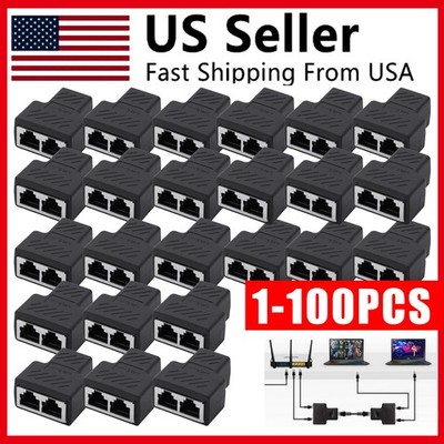 LOT RJ45 Splitter Adapter 1 to 2 Ways Dual Female Port CAT6/5/7 Ethernet Cable