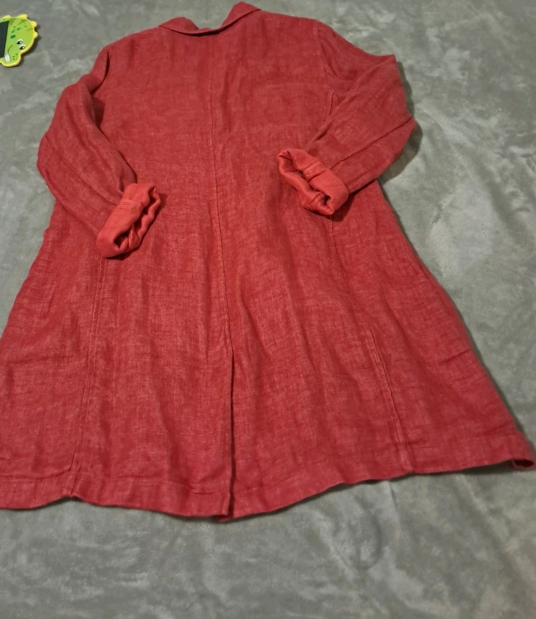 Eileen Fisher 100% Organic Linen Relaxed Delave Brick Red Jacket Blazer Sz. M 