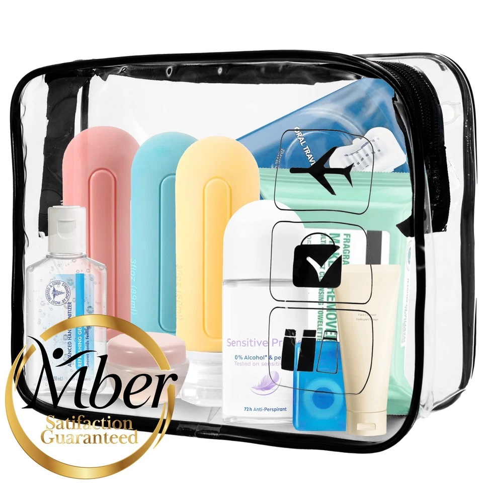 Bolsa de artículos de tocador transparente aprobada por Mber TSA bolsa de artículos de tocador transparente tamaño de viaje para maquillaje