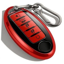 for Nissan Key Fob Cover, Key Fob Case for Nissan Altima Maxima 5 Buttons Red