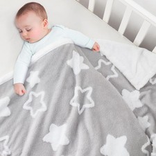 Baby Blanket for Toddlers, Reversible Star Jacquard Ultra Soft Shaggy Fleece Swa