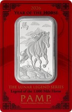 1 oz Silver Bar - PAMP Suisse - Lunar Legends Horse .999 Fine in Assay