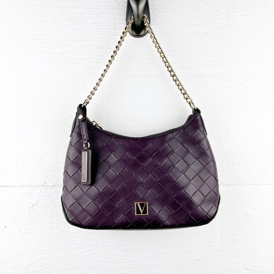 Victoria's Secret Genuine Leather Shoulder Bag – Purple Patchwork, Gold Chain - Image 2 of 4