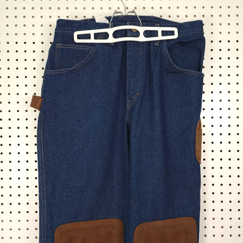 Pantalones de mezclilla JD American Workwear parches en la rodilla cuero marrón talla 34x32 Foto 3 de 4