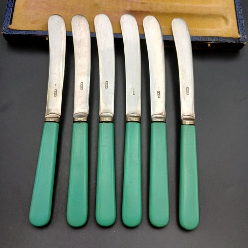 Antike EPNS Buttermesser 6er Set Original Box grün eingestellt - Bild 5 von 11