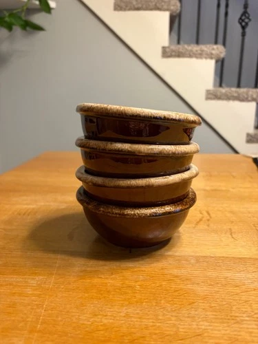 SET OF 4 Vintage Hull Oven Proof USA Pottery Brown Drip Glaze  5 1/4" x 2" Bowls