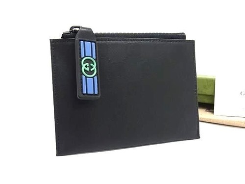 GUCCI 780177 Interlocking G GG Pattern PVC Fragment Case Coin Purse Card Case Bl