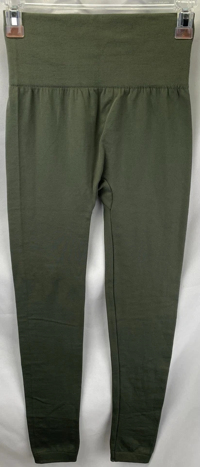 New Directions Lot Of 2 Women’s S/M Fleece Leggings In Olive Green And B&W Lace - Image 2 of 4