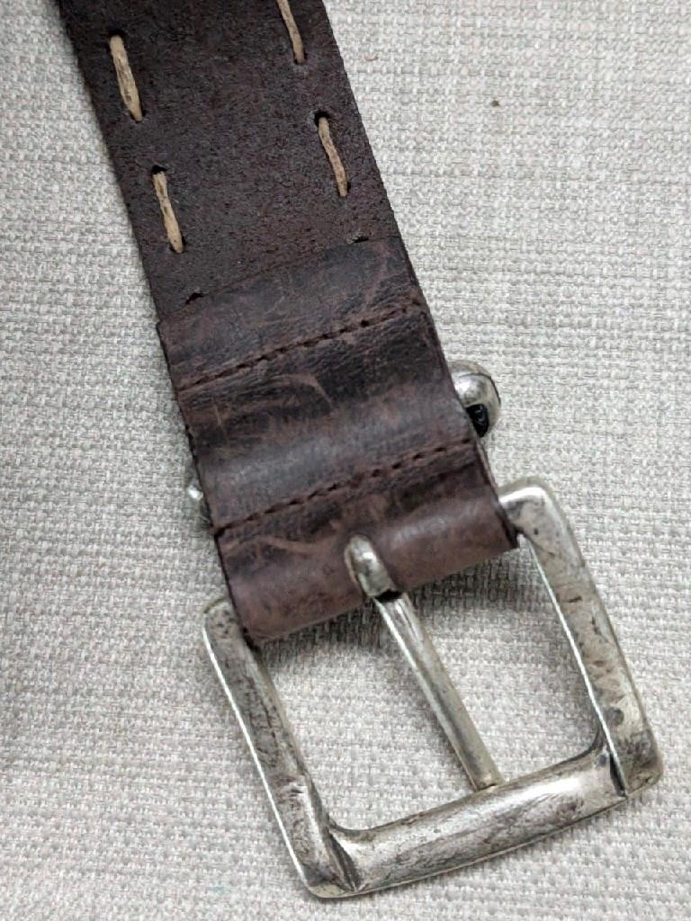 Vintage Brown Leather Belt with High Polish Wooden Buckle Full Grain Cowhide, 32 vintage STITCHED cowhide FULL GRAIN leather belt 32 brown  main image 2