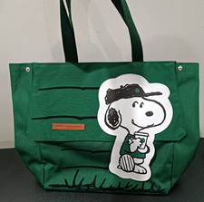 Starbucks x Snoopy Green Large Canvas Tote Bag Shoulder Bag Peanuts Comic New