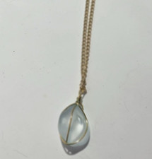 Tumbled Sea glass necklace blue/white beach vacation 15" gold colored