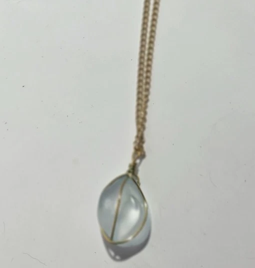 Tumbled (Sea)  glass necklace blue/white beach vacation 15" gold colored* - Image 2 of 4