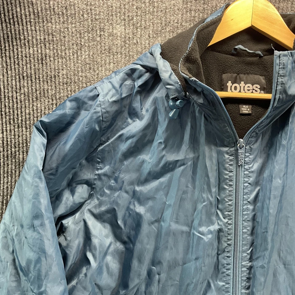 Chaqueta cortavientos vintage Totes para hombre extra grande azul con capucha forrada de lana con cremallera Foto 4 de 4