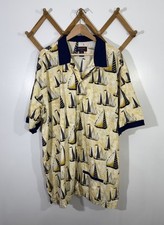 Vintage Button Shirt Sailboats Beach 3X