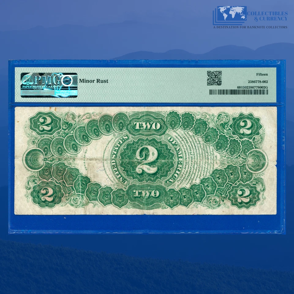 Fr.60 1917 $2 Two Dollars "BRACELET REVERSE" Legal Tender, PMG Fine 15 #96814 - Image 2 of 3