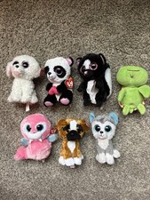TY Beanie Boos Plush Lot of 7 Stuffed Animals Panda Dog Husky Skunk Owl
