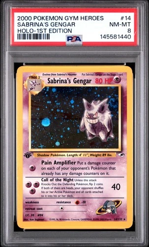 2000 POKEMON GYM HEROES HOLO-1ST EDITION #14 SABRINA'S GENGAR PSA 8
