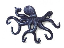 Rustic Dark Blue Cast Iron Octopus Hook 11"