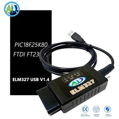 OBD2 Diagnostic Scanner Tool ELM327 USB V1.4 with PIC18F25K80 Chip  FTDI FT232RL
