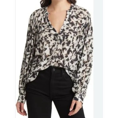 Rails Fable Blurred Cheetah Print Rayon V-Neck Blouse Womens XS  Boho Chic
