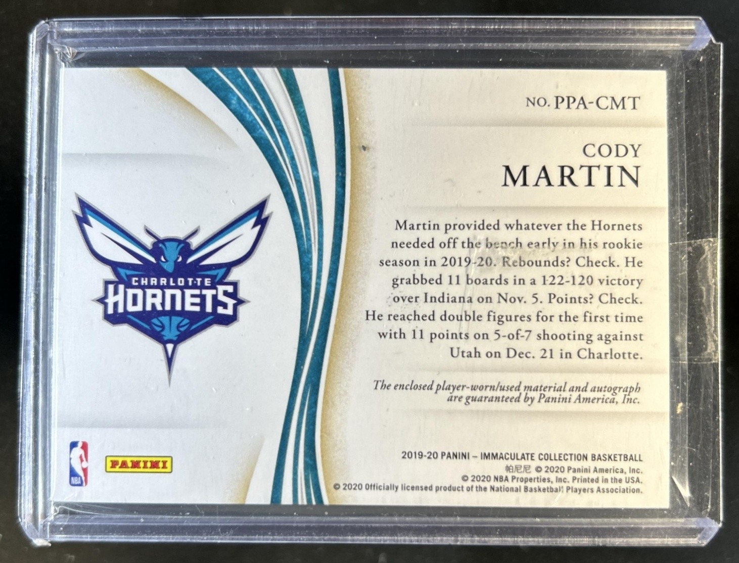 2019-20 Panini Immaculate Cody Martin Premium Patch Auto Autograph RC #/50 view 2