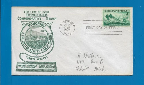 Scott 936 Coast Guard Nov 10, 1945 NYPO(Light Green) FDC Lot1